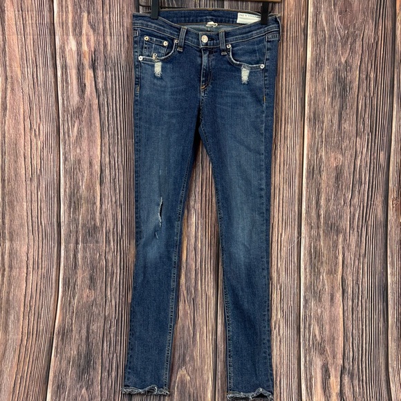rag & bone Denim - Rag & Bone Distressed Dark Blue Skinny Jeans